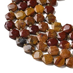 天然石ペトリファイドウッドビーズ連売り  ファセット六角形カット  六角  シードビーズで  12x13x5mm  穴：1mm  約27個/連  14.88~15.43インチ（37.8~39.2cm）&nbsp;G-H344-B03-01