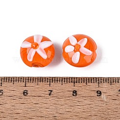 手作りランプワークビーズ  花柄とフラットラウンド  サンゴ  14~15x10~12mm  穴：0.8~1.2mm&nbsp;LAMP-Q039-09D