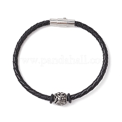 編み込みレザーコードブレスレット  ステンレススチールのヨーロッパビーズとマグネット留め具付き  ワシ  内径：2-1/4インチ（5.8cm）&nbsp;BJEW-JB11387-04