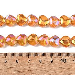 電気メッキ透明ガラスビーズ連  ハート  ABカラーメッキ  オレンジ  9.5x10.5x6mm  穴：0.7mm  約42個/連  15.87''（40.3センチメートル）&nbsp;EGLA-A045-01-AB01