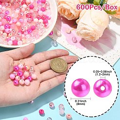 DIYピンクシリーズのネックレス＆ブレスレット作りキット  600個の不透明＆透明＆abカラー＆ストライプアクリル＆樹脂ラウンドビーズが含まれています  ピンク  8mm  穴：2mm&nbsp;DIY-CJ0001-76
