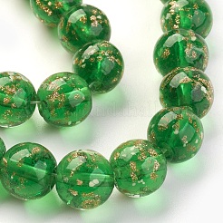 Handmade Gold Sand Lampwork Beads Strands&nbsp;LAMP-P051-L01-12mm