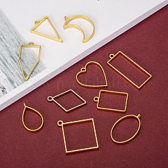 ラックメッキ合金空枠ペンダント  UVレジンDIY用  エポキシ樹脂  プレスジュエリー  混合図形  ゴールドカラー  33~49x20~44x3.5~3.8mm  穴：2.8~4mm  10個/セット&nbsp;PALLOY-X0037-02G