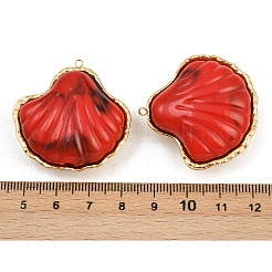 304ステンレスペンダント  アクリルと  シェル形状  18KGP本金メッキ  イオンプレーティング（ip）  レッド  37x37x15mm  穴：2mm&nbsp;STAS-I352-20G-02