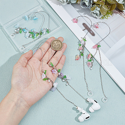 25個5スタイルの真鍮チェーンとアクリル製ヘッドホンデコレーション  真鍮パーツ  花  ミックスカラー  19.3cm  1ペア/スタイル&nbsp;HJEW-CO00001