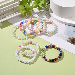 7Pcs 7 Color Candy Color Acrylic Round Beaded Stretch Bracelets Set&nbsp;BJEW-JB08928