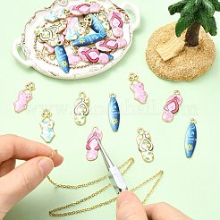30個5スタイル亜鉛合金エナメルペンダント  ゴールドカラー  混合図形  30~35x9~12x2~2.5mm  穴：2mm  6個/スタイル&nbsp;FIND-CJ0005-33