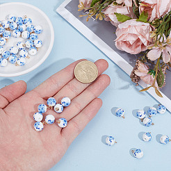 50Pcs Blue and White Floral Printed Porcelain Pendants&nbsp;HJEW-PH02184