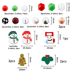 クリスマステーマのシリコンビーズと木製ビーズの43つのスタイル17個  混合図形  ミックスカラー  12~30x12~31.5x7
~14mm  穴：2~4mm&nbsp;SIL-HY0001-24