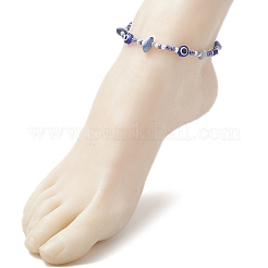 Natural Blue Aventurine(Dyed & Heated) Chip & Resin Evil Eye & Glass Seed Beaded Anklets for Women&nbsp;AJEW-AN00694