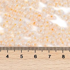 不透明色光沢ガラスシードビーズ  丸い穴  ピーナッツ  桃パフ  3.5x6x3.5mm  穴：0.8mm  約100個/10g&nbsp;X1-SEED-K010-04F