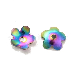 イオンプレーティング（IP）304ステンレススチールビーズキャップ  花  5花びら  虹色  5.5x6x1mm  穴：0.6mm&nbsp;X-STAS-K113-01MC