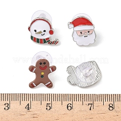 クリスマステーマの合金エナメルスタッドピアス4個  混合図形  ライトゴールド  14~17x13~17mm&nbsp;EJEW-B068-02KCGG-02