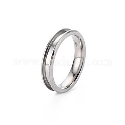 304 Stainless Steel Grooved Finger Ring Settings&nbsp;STAS-WH0039-01A-P