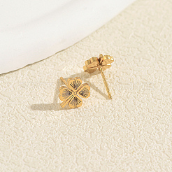 女性用ステンレススチールスタッドピアス201個  ゴールドカラー  クローバー  10x10mm&nbsp;GD6103-2