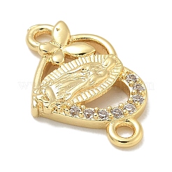 Rack Plating Brass Micro Pave Clear Cubic Zirconia Religion Heart Virgin Mary Connector Charms&nbsp;KK-L224-099G-01