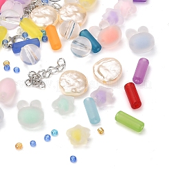 DIYジュエリーセット製作キット  ラウンド＆カラム＆スター＆ラビットヘッドアクリルビーズを含む  ABSプラスチックビーズ  ガラスシードビーズ  合金の留め金  アイアン丸カン＆エンドチェーン  ミックスカラー  ビーズ：1090個/セット&nbsp;DIY-YW0003-74