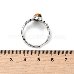 天然タイガーアイの指輪  ラックメッキ真鍮のパーツ  プラチナ  11mm  内径：18mm&nbsp;RJEW-A084-03P-07