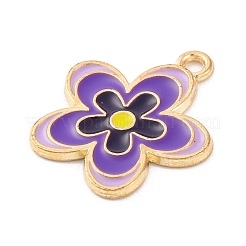 合金エナメルチャーム  花のチャーム  ゴールドカラー  パープル  21x18.5x1.2mm  穴：1.8mm  10個/セット&nbsp;ENAM-Q001-04G-05