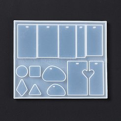 幾何学的形状のペンダントシリコーン型  レジン型  UVレジンDIY用  エポキシ樹脂ジュエリー作り  ホワイト  122x146x7mm  穴：4x2mm  内径：16~54x13~37mm&nbsp;DIY-D076-04