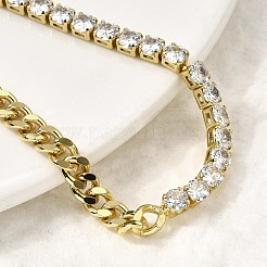 Brass Micro Pave Cubic Zirconia Square Link Chain Bracelets&nbsp;BJEW-L460-005G-02
