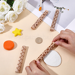 4Pcs 4 Styles Wood Handle Clay Texture Roller&nbsp;TOOL-CN0001-10