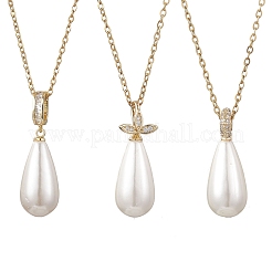 White Teardrop Shell Pearl Pendant 304 Stainless Steel Cable Chain Necklaces for Women&nbsp;NJEW-JN05968