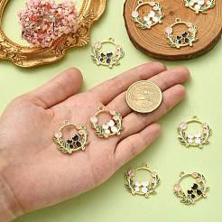 20本2色合金エナメルペンダント  ライトゴールド  猫チャーム付きリース  ミックスカラー  25x25x2.3mm  穴：2mm  10個/カラー&nbsp;ENAM-CJ0004-20