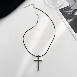 女性のための合金のクロスペンダントネックレス  ブラック  17.72インチ（45cm）&nbsp;WH-WG80F80-01