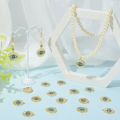 20 個ラックメッキ合金ペンダント  アクアマリンラインストーン付き  カドミウムフリー＆ニッケルフリー＆鉛フリー  ナザールボンジュウ付きフラットラウンド  ライトゴールド  25x22x2.5mm  穴：1.6mm&nbsp;FIND-SC0013-22