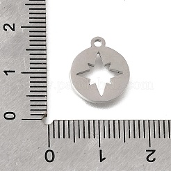 304ステンレススチールチャーム  スターチャーム付きラウンド  艶出し  ステンレス鋼色  14x12x1mm  穴：1.4mm&nbsp;STAS-E532-04P-B