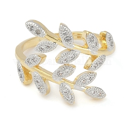 Leaf Brass Micro Pave Clear Cubic Zirconia Cuff Ring for Women&nbsp;RJEW-Q819-24G