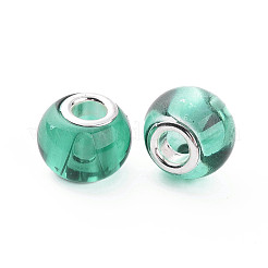 ガラスヨーロピアンビーズ  大穴ビーズ  シルバートーン真鍮の二重コアを持つ  ロンデル  ミックスカラー  14.5x11.5mm  穴：5mm&nbsp;GPDL-T003-01