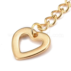 304ステンレススチールチェーンエクステンダー  カーブチェーン  202個のステンレススチールチャーム付き  中空の心  ゴールドカラー  59~62mm  リンク：3.7x3x0.5mm  ハート：9.5x11x1mm&nbsp;STAS-F268-51G