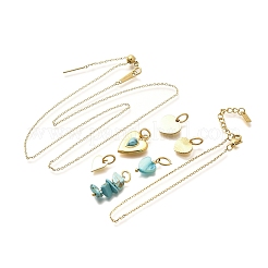 合成ターコイズ＆シェルハートペンダント＆ネックレス＆ブレスレットセット  女性用304ステンレスジュエリーセット  14KGP本金メッキ  18.11インチ（460mm）&nbsp;SJEW-Q002-04G