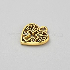 合金のチベット風チャーム  中空  ハートチャーム  アンティーク黄金  16x14.5x2mm  穴：1.8mm&nbsp;FIND-WH0148-426AG