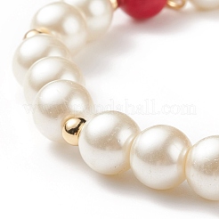 Natural Mashan Jade & Glass Pearl Beaded Stretch Bracelet&nbsp;BJEW-TA00143