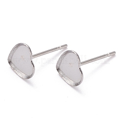 変色しない304ステンレススチールスタッドピアスセッティング  ハート  ステンレス鋼色  7x7x1mm  トレイ：6x5mm  ピン：0.8mm&nbsp;X-STAS-J032-13