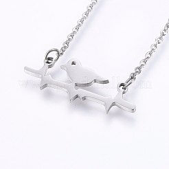 304ステンレススチールジュエリーセット  スタッドピアスとペンダントネックレス  鳥  ミックスカラー  ネックレス：18.9インチ（48cm）  スタッドピアス：5x12x1.2mm  ピン：0.8mm&nbsp;SJEW-O090-25