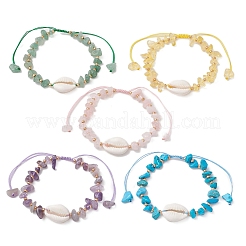 Adjustable Natural & Synthetic Gemstone Chips & Cowrie Shell Beads Braided Bead Bracelets for Women&nbsp;BJEW-MZ00336
