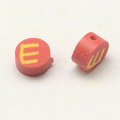 Handmade Polymer Clay Flat Round with Capital Letter Beads&nbsp;CLAY-Q209-6mm-M