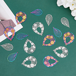 48Pcs 4 Style 201 Stainless Steel Filigree Pendants&nbsp;STAS-HY0001-04