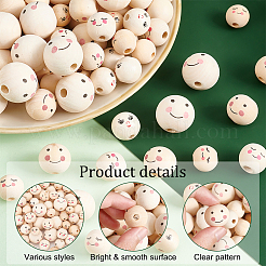 120Pcs 6 Styles Printed Natural Wood European Beads&nbsp;WOOD-PH0002-58