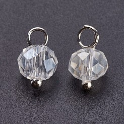 電気メッキガラスチャーム  真鍮パーツ  ロンデル  多面カット  プラチナ  ミックスカラー  9.5x5.5~6mm  穴：2mm&nbsp;GLAA-P038-05P