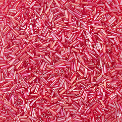透明色のレインボーガラスラッパビーズ3000個  ABカラー  レッド  6x1.8mm  穴：0.6mm&nbsp;GLAA-PA0001-84A