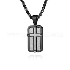 304ステンレススチール製ドッグタグクロスペンダントネックレス（男性用）  ブラック  23.62インチ（60cm）&nbsp;WG6920A-02