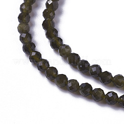 天然石ゴールデンシーンオブシディアンビーズ連売り  多面カット  ラウンド  3~3.5x2.5~3mm  穴：0.3mm  約114~141個/連  15.1~16.4インチ（38.4~41.8cm）&nbsp;G-F596-17-3mm