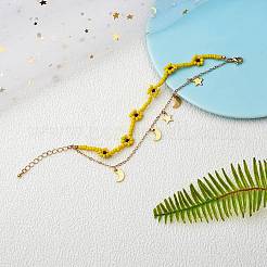 Glass Seed Braided Flower Multi-strand Bracelet&nbsp;BJEW-SW00069-01