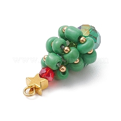 銅線入りガラスペンダント  真鍮のビーズで  クリスマスツリー  ゴールドカラー  28x13mm  穴：3mm&nbsp;PALLOY-TA00120-02