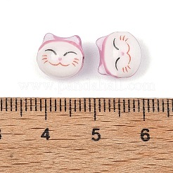 手作りの陶器ビーズ  猫の形  パールピンク  9x9.5x8~8.5mm  穴：1.8~2mm&nbsp;PORC-F014-02D